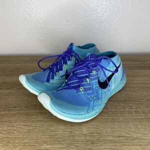 Nike Women's Size 6 Free 3.0 Flyknit 718420-500 Lace Up Blue Running Shoes